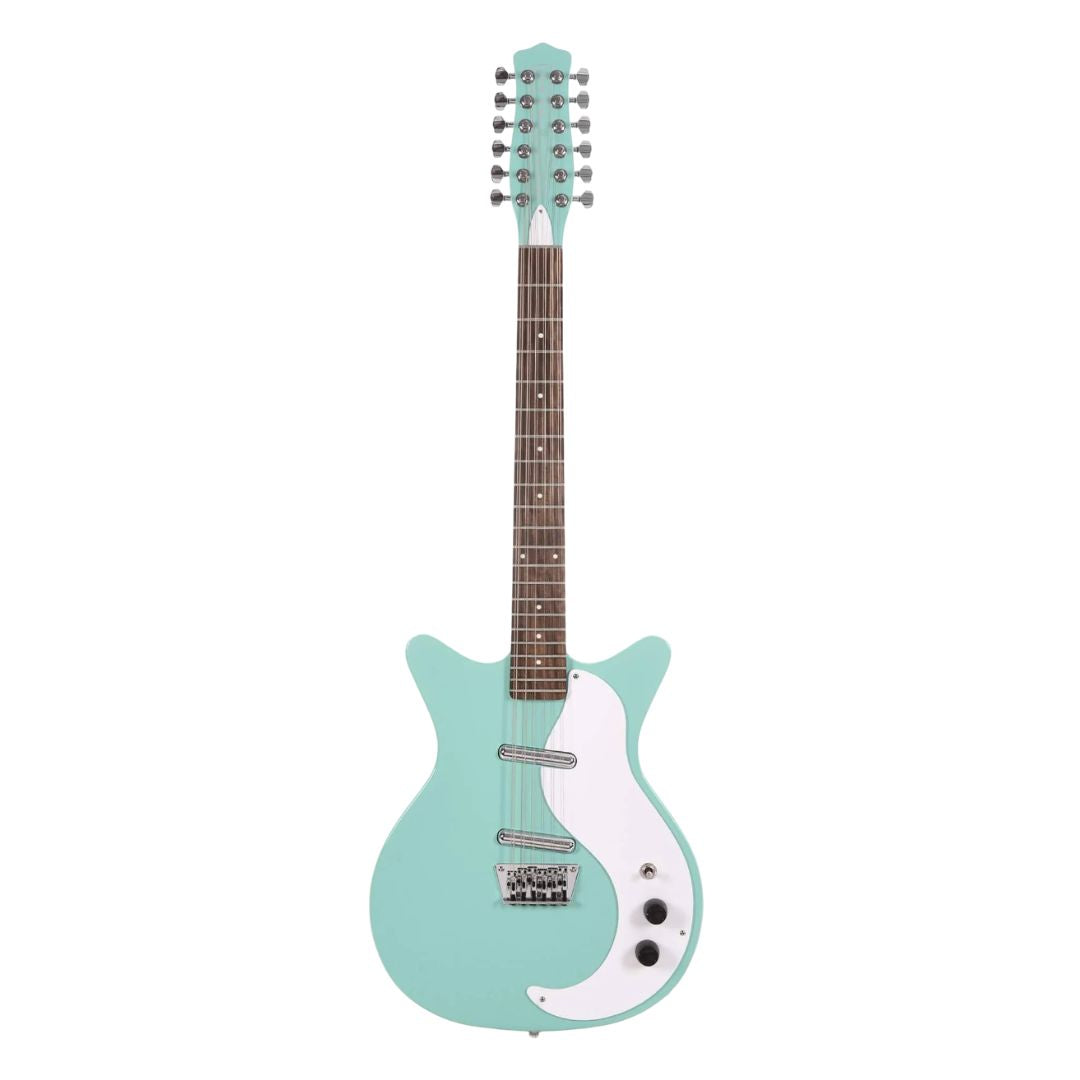 Front view of Danelectro 59 12-String Electric Guitar Aqua on white background