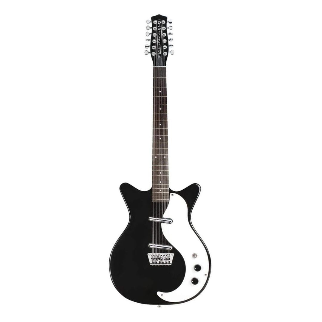 Front view of Danelectro 59 12-String Electric Guitar Black on white background