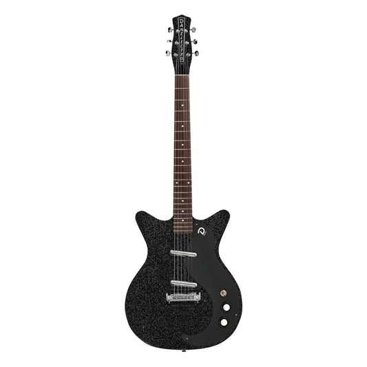 Front view of Danelectro Blackout '59 Electric Guitar Black Metal Flake with white background