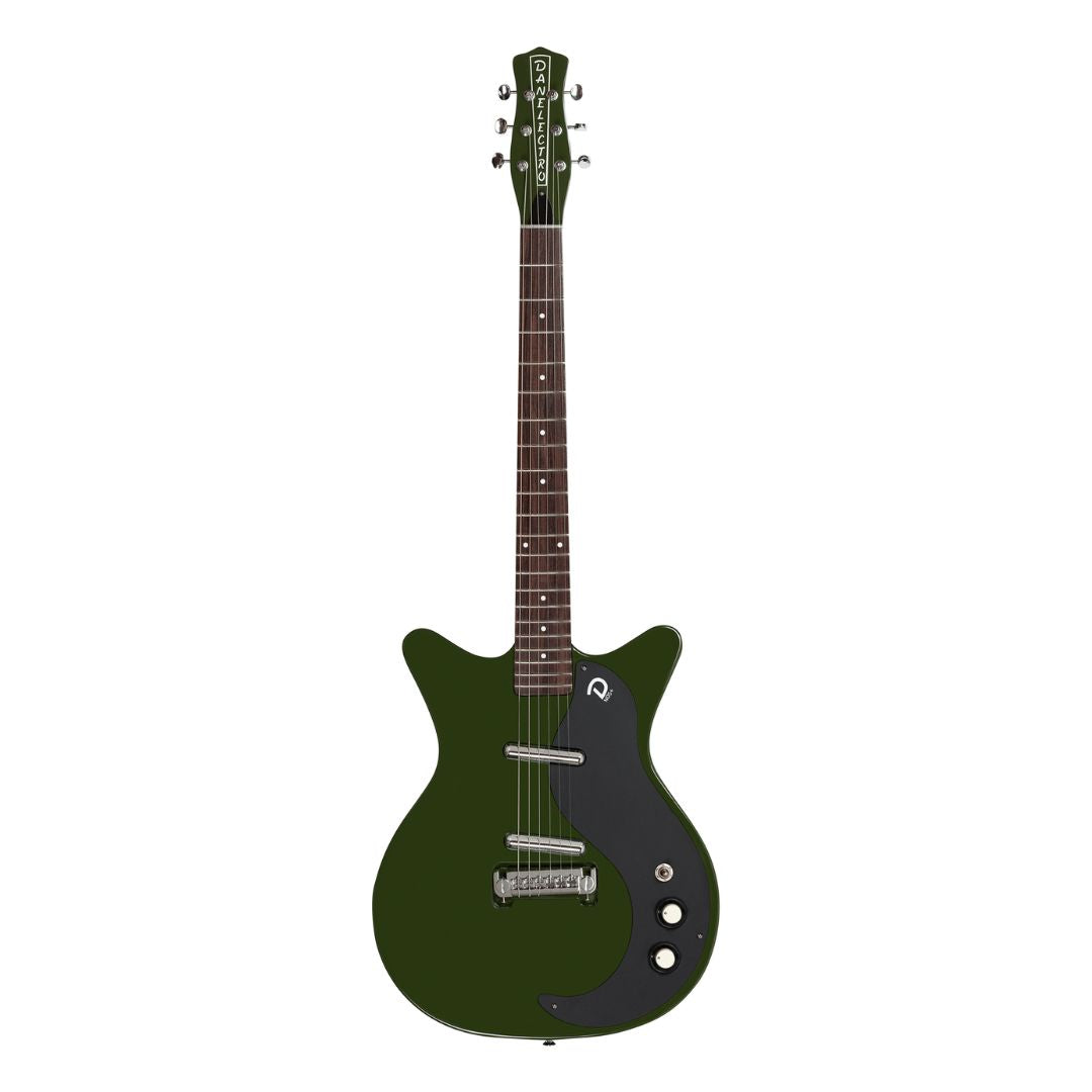 Front view of Danelectro Blackout '59 Electric Guitar Green Envy with white background