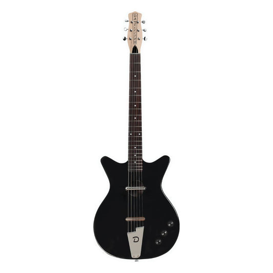 Front view of Danelectro Convertible Acoustic Electric Guitar Black on white background