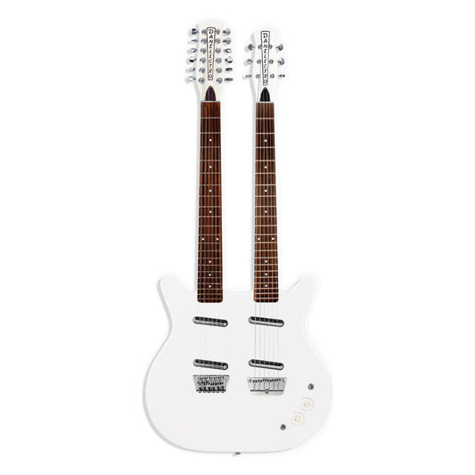 Front view of Danelectro Doubleneck Electric Guitar White Pearl on white background