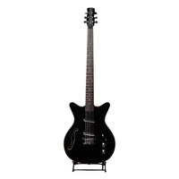 Front view of Danelectro Fifty Niner Baritone Semi Hollow Electric Guitar Black on white background