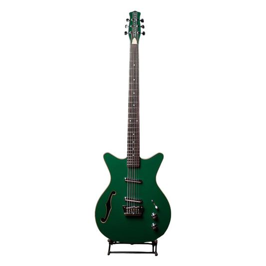 Front view of Danelectro Fifty Niner Baritone Semi Hollow Electric Guitar Jade on white background