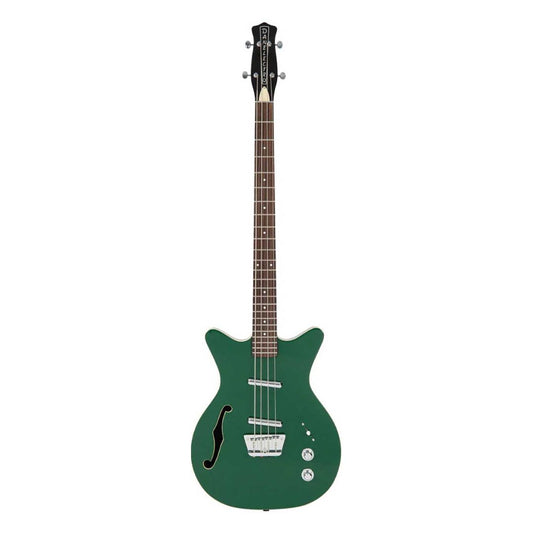 Front view of Danelectro Fifty Niner Long Scale Bass Guitar (Jade) on white background