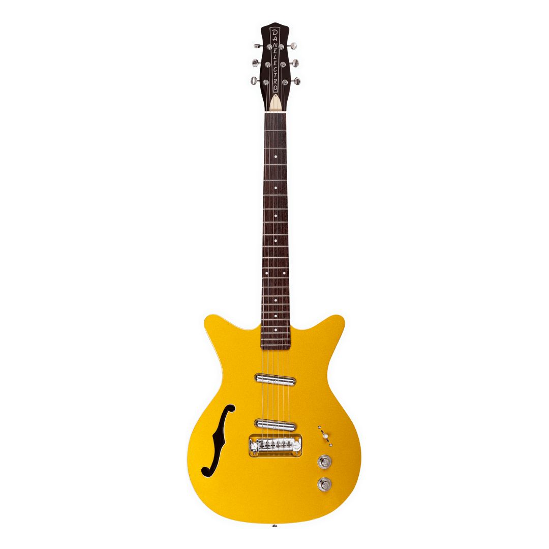 Front view of Danelectro Fifty Niner Semi Hollow Electric Guitar Gold Top on white background