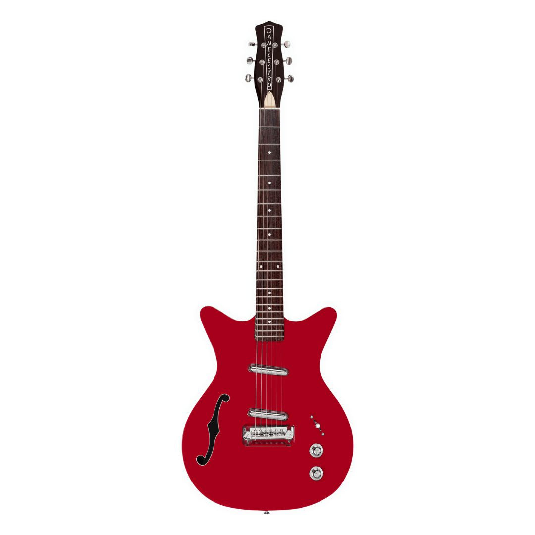 Front view of Danelectro Fifty Niner Semi Hollow Electric Guitar Red Top on white background