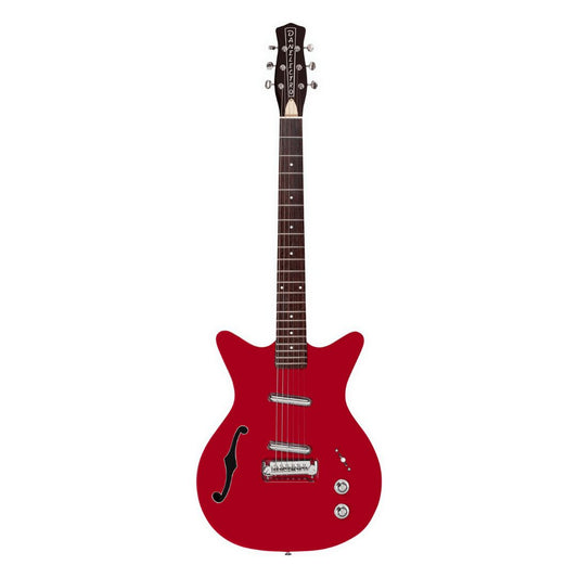 Front view of Danelectro Fifty Niner Semi Hollow Electric Guitar Red Top on white background