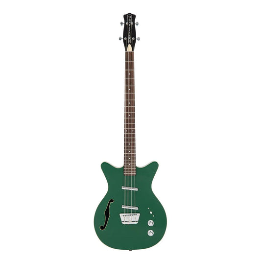 Front view of Danelectro Fifty Niner Short Scale Bass Guitar (Jade) on white background