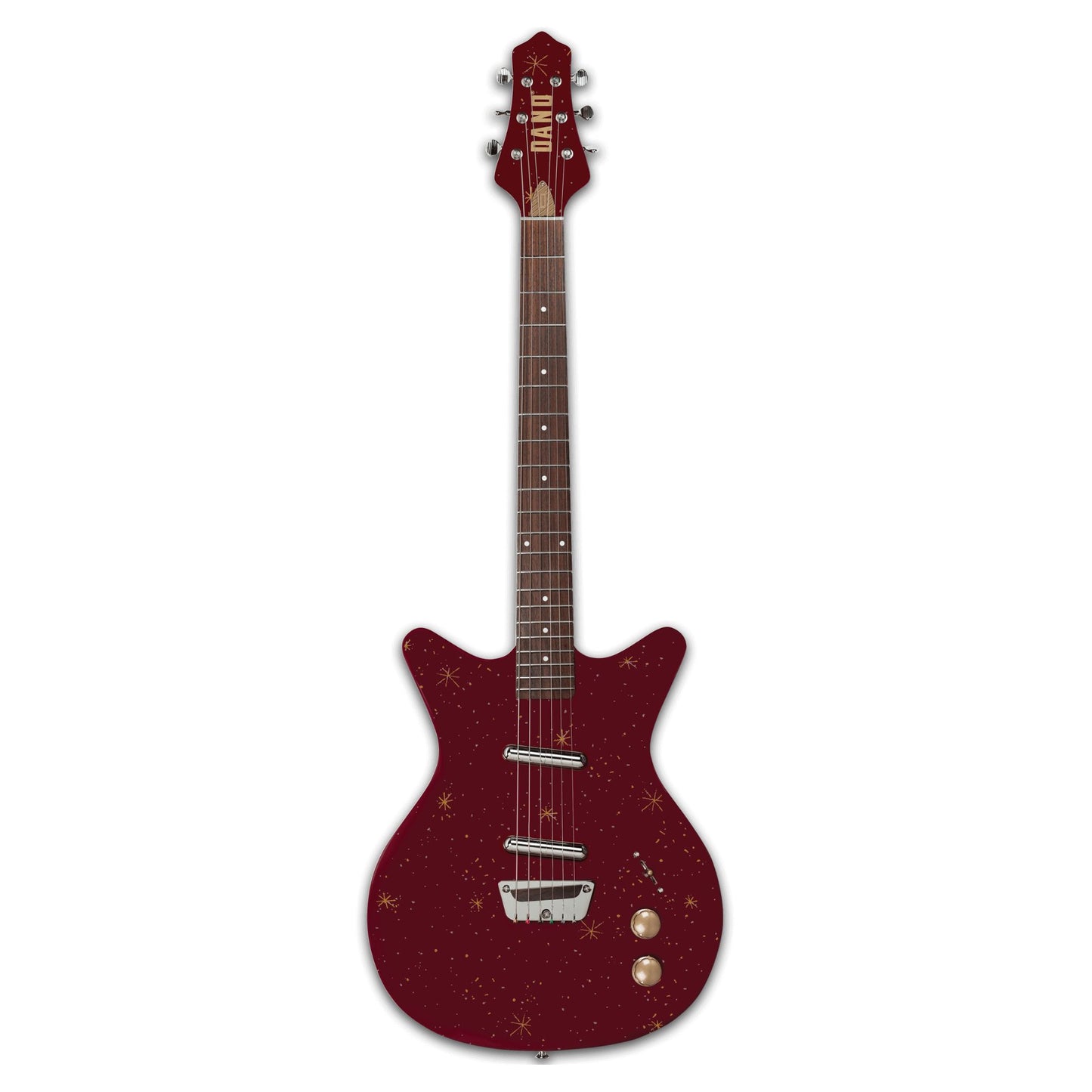 Front view of Danelectro Golden 1950's Electric Guitar Maroon on white background