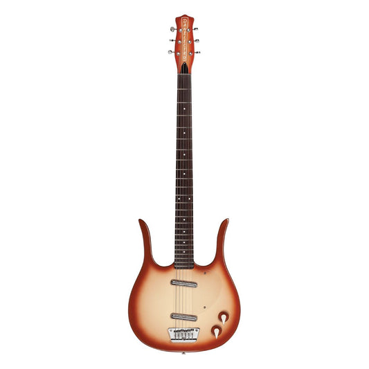 Front view of Danelectro Longhorn Baritone Electric Guitar Copper Burst on white background