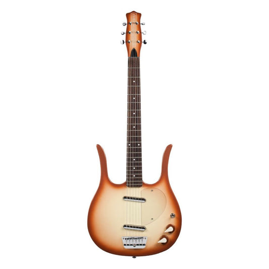 Front view of Danelectro Longhorn Electric Guitar (Copper Burst) on white background