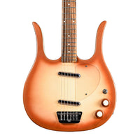 Close up view of Danelectro Longhorn Electric Guitar (Copper Burst) on white background