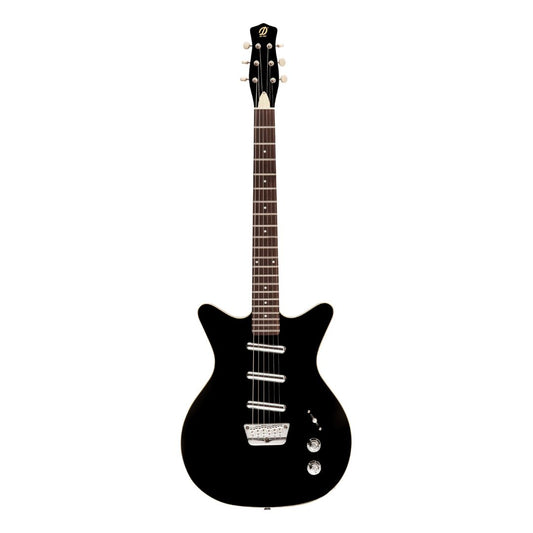 Front view of Danelectro Triple Divine Electric Guitar Black on white background