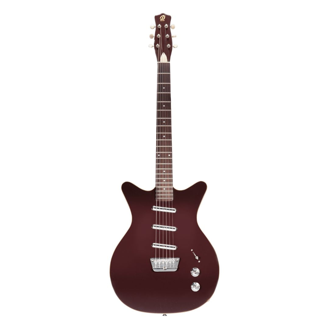 Front view of Danelectro Triple Divine Electric Guitar Dark Burgundy on white background