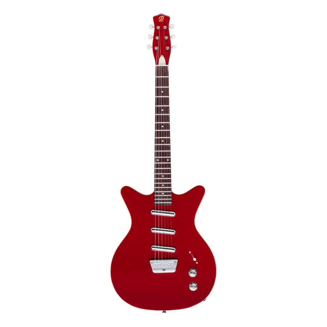 Front view of Danelectro Triple Divine Electric Guitar Red on white background