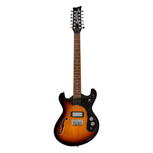 Front view of Danelectro '66 12-String Electric Guitar Transparent 3-Tone Burst on white background