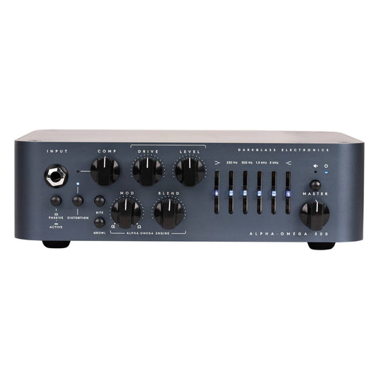 Front view of Darkglass Alpha-Omega 500 Bass Amplifier Head on white background
