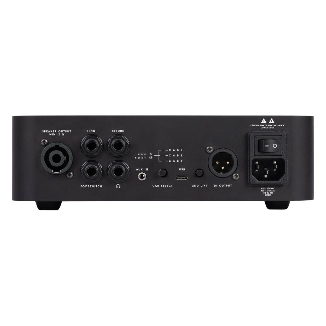 Rear view of Darkglass Microtubes 500v2 Bass Amplifier Head Black on white background