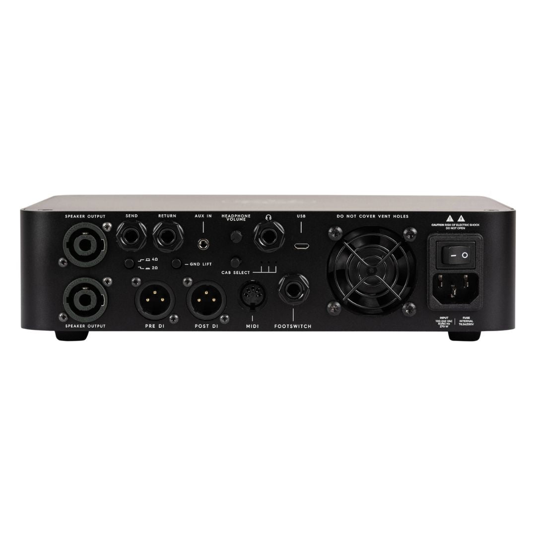 Rear view of Darkglass Microtubes 900v2 Bass Amplifier Head on white background
