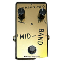 Front view of Dirty Haggard Mid-Band Pedal Black & Gold on white background