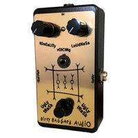 Angled front view of Dirty Haggard Ugly Trash Pedal Black & Gold on white background