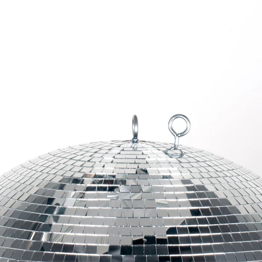 Close up view of Eliminator Lighting 20" Disco Mirror Ball on white background