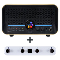 Front view of MOOER F15i Li Gold with White F4 Wireless Footswitch on white background