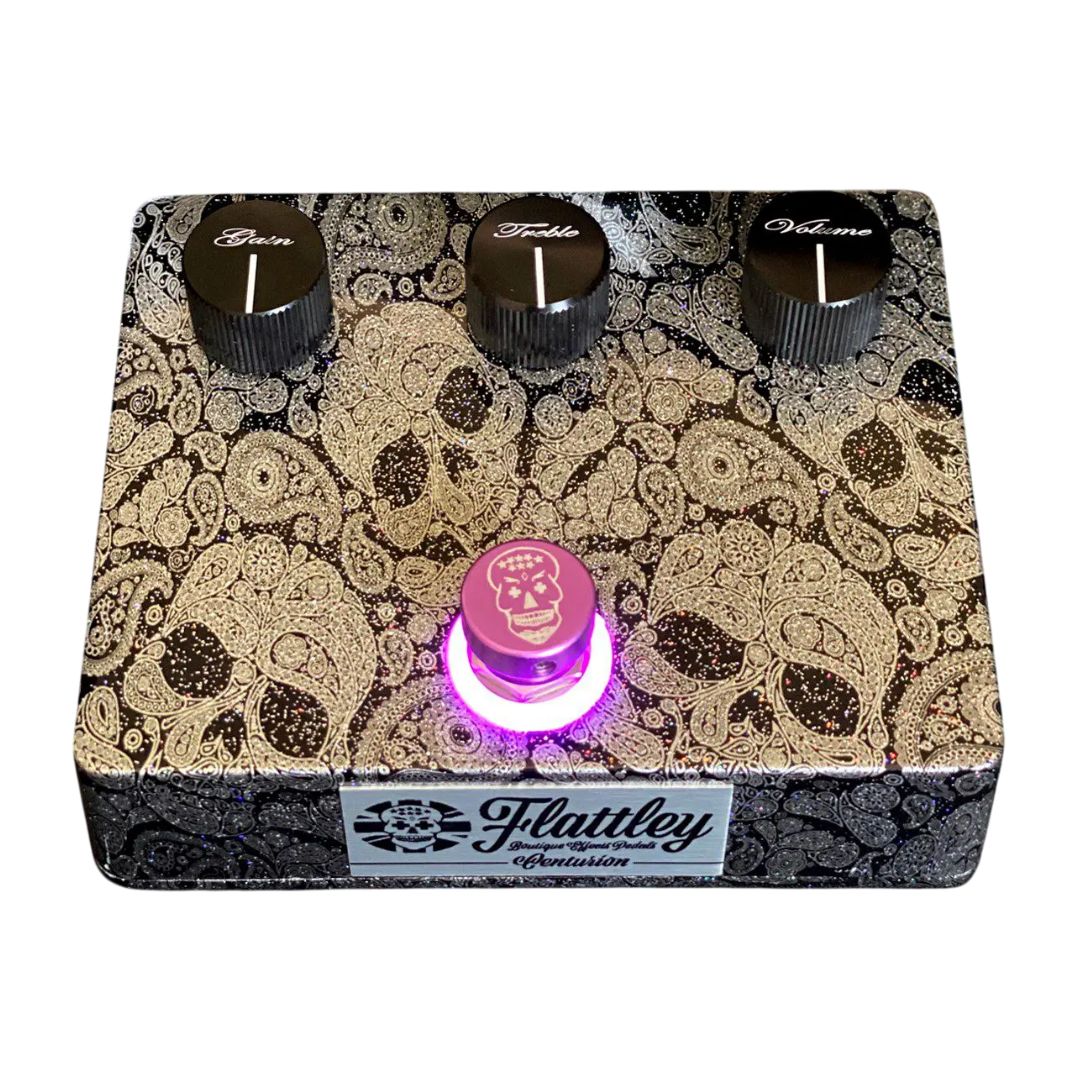 Top view of Flattley Centurion Transparent Overdrive Pedal on white background