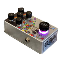 Angled side view of Flattley Crazy Diamond Vibe Pedal on white background