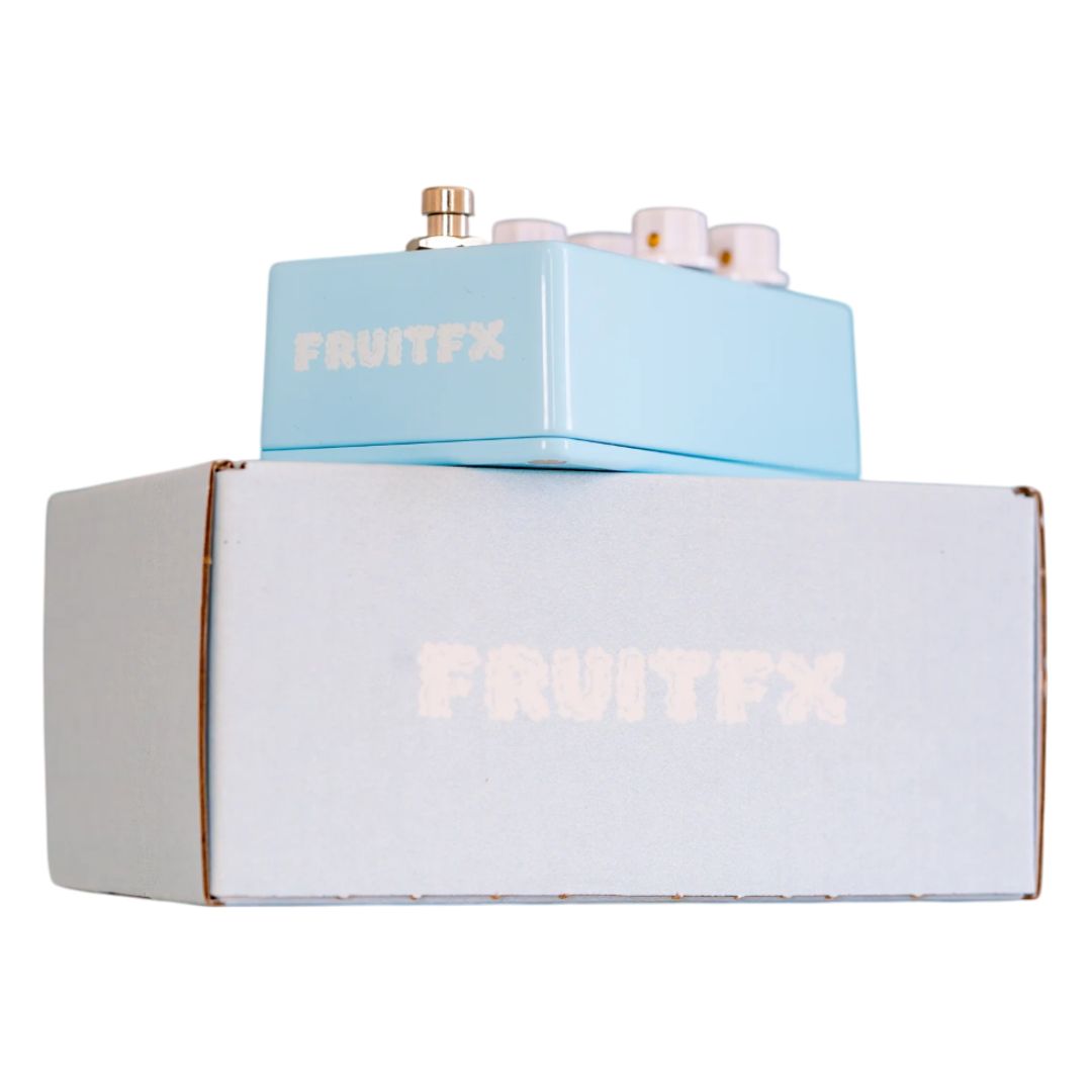 FruitFX CloudDriver Pedal on top of white FruitFX box on white background