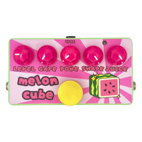 Front view of FruitFX Melon Cube Pedal with Gold Footswitch Topper on white background