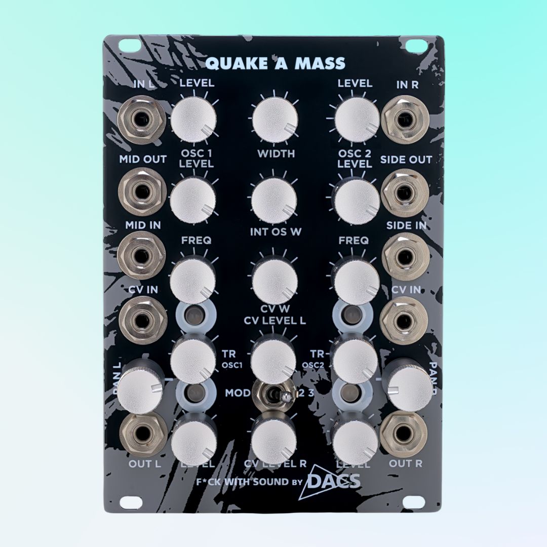 Front view of FwS Quake A Mass Eurorack Synth Module on blue background