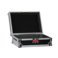 Black and silver flight case on a white background