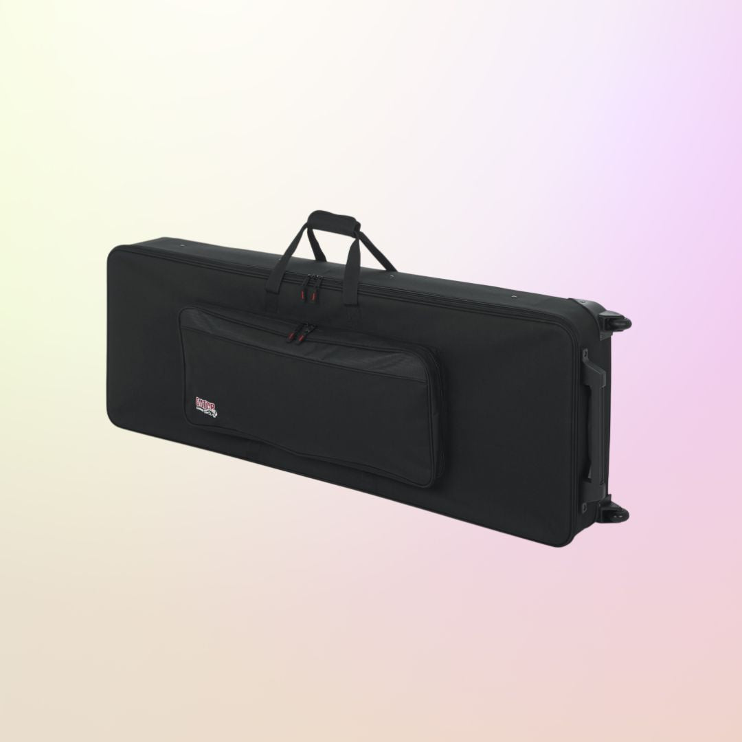 Black rolling keyboard case on a gradient background