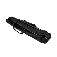 Black carrying bag with red accents on a white background