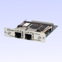 Angled front view of Grace Design 32-Channel Dante Option for m908 on purple background