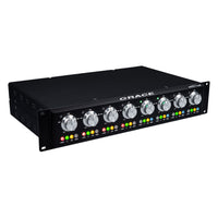 Angled front view of Grace Design m801mk2 8-Channel Microphone Preamp on white background