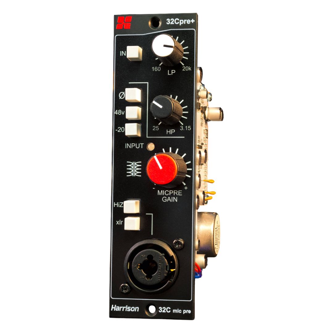 Angled front view of Harrison Audio 32Cpre+ 500 Series Module on white background