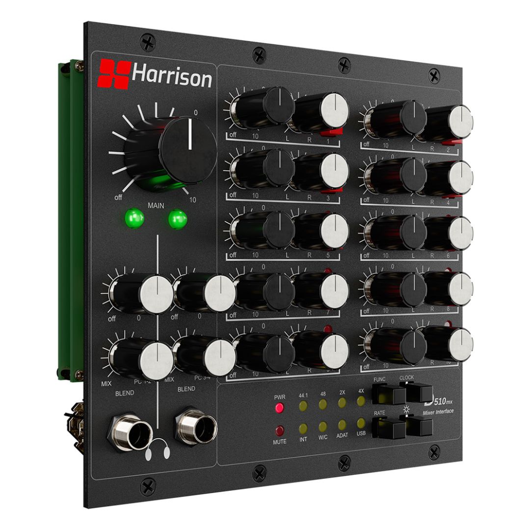 Angled view of Harrison Audio D510mx Mixer Interface on white background