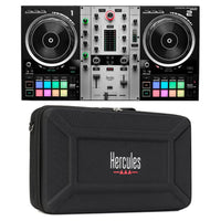Front view of Hercules DJControl Inpulse 500 DJ Controller Silver and DJControl Inpulse 500 Travel Bag on white background