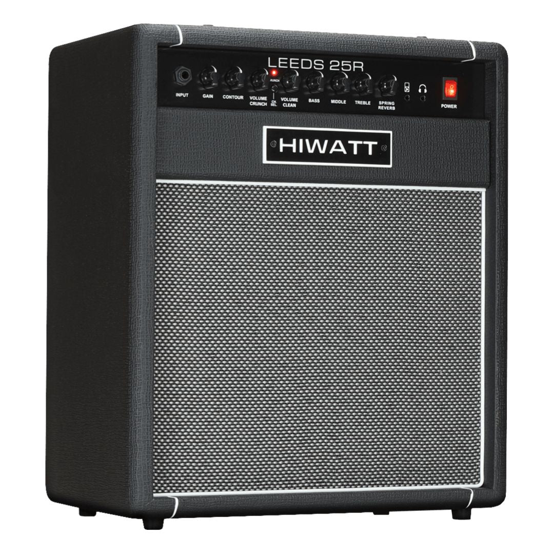 Angled front view of Hiwatt Leeds 25R Combo 1x10 Guitar Amplifier on white background