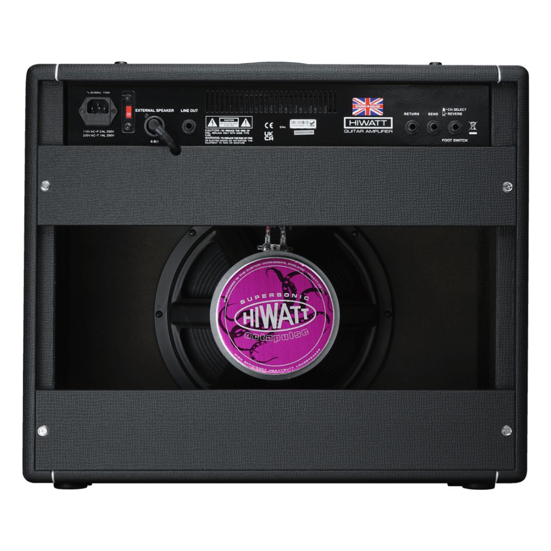 Rear view of Hiwatt Leeds 50R Combo Guitar Amplifier on white background