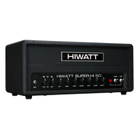 Angled front view of Hiwatt SUPER-HI 50 Guitar Amplifier Head on white background