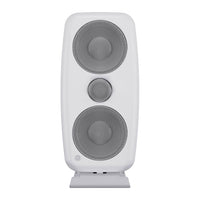 White speaker with gray mesh on a white background