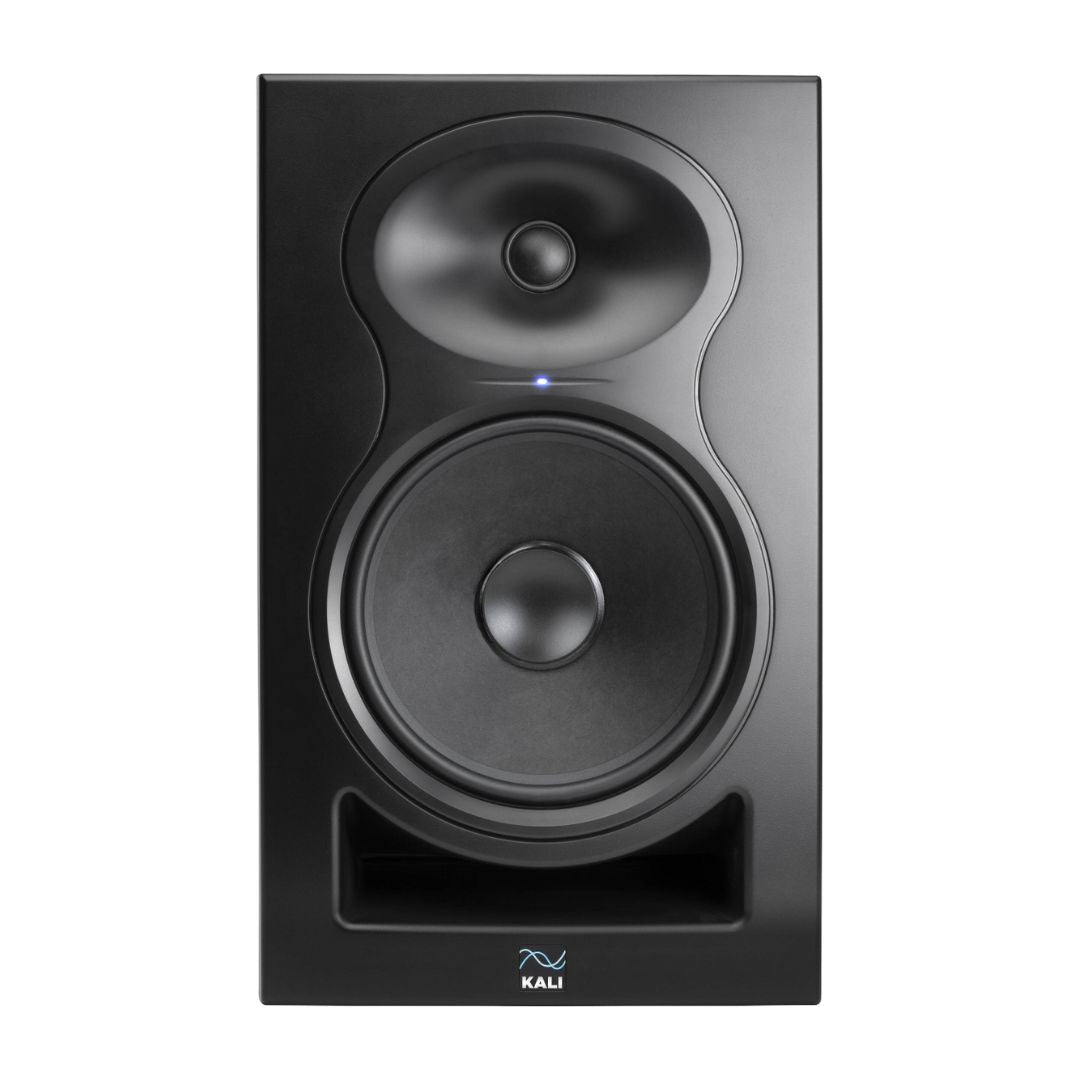 Black speaker with Kali logo on a white background