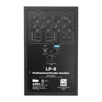 Back panel of a Kali LP-8 professional studio monitor with various ports and labels.