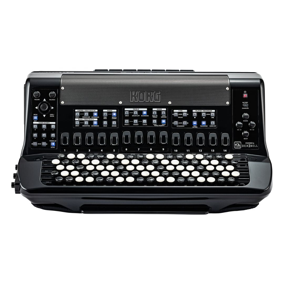Front view of Korg FISA SUPREMA Aero Digital Accordion Buttons on white background