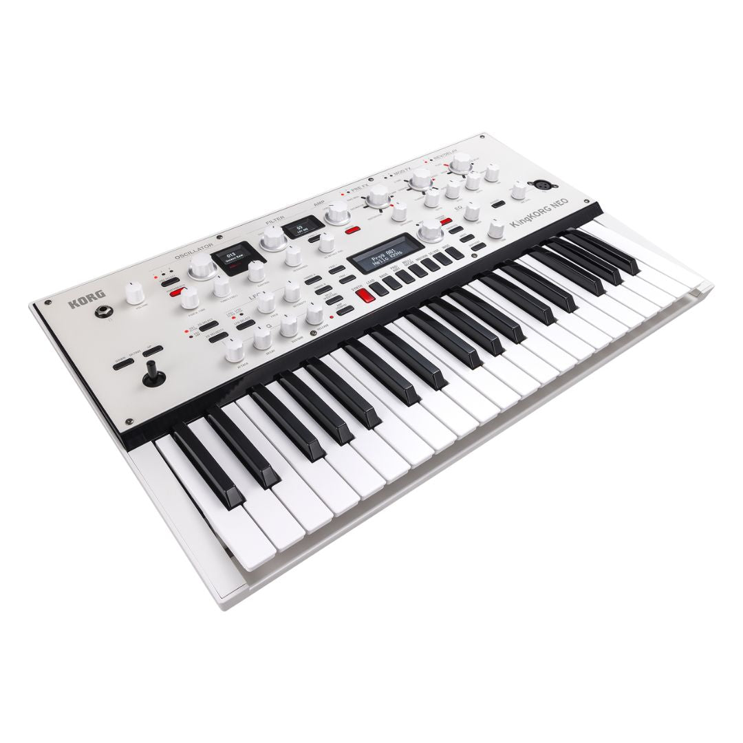 Angled left view of Korg KingKORG NEO Synthesizer on white background