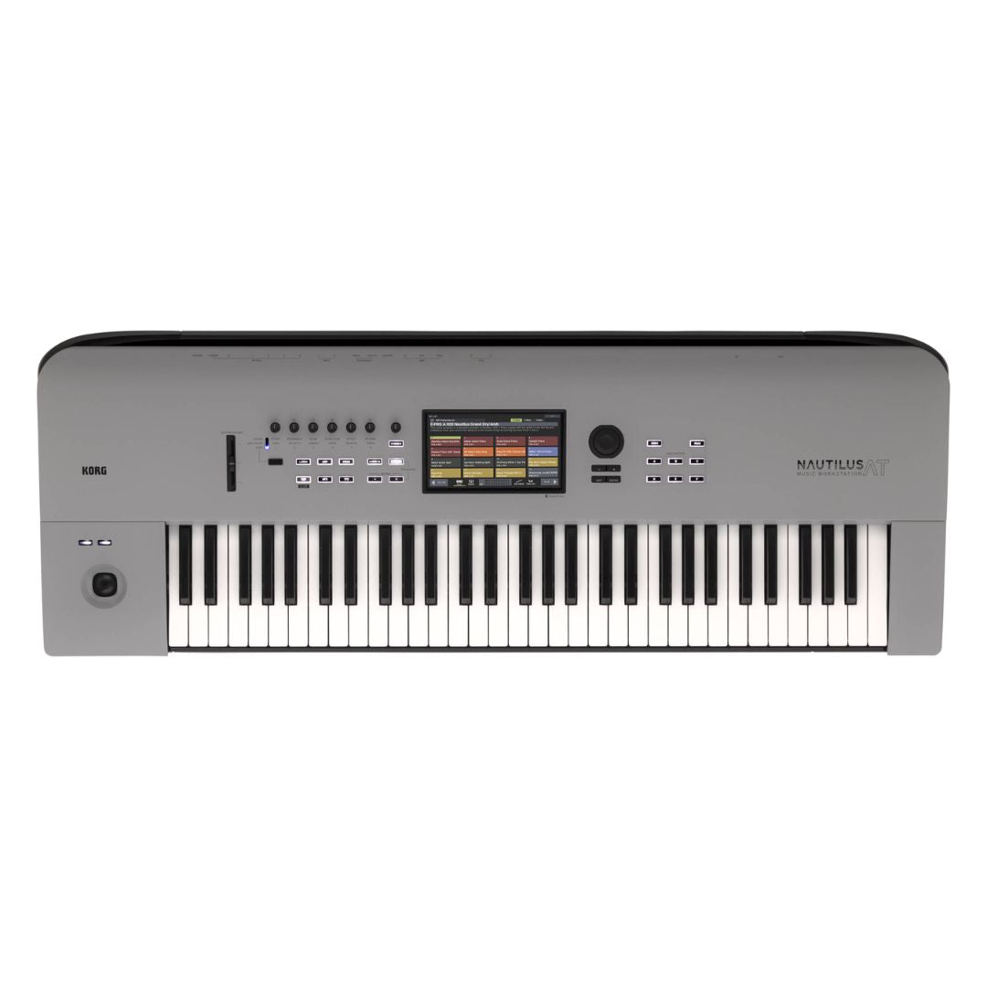 Top view of Korg NAUTILUS AT 61 Keys Gray on white background